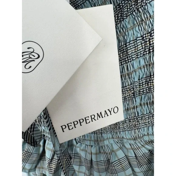 NWT Peppermayo Picture This Maxi Dress Women's 2 Gray Blue Check Pattern Party - Picture 11 of 14